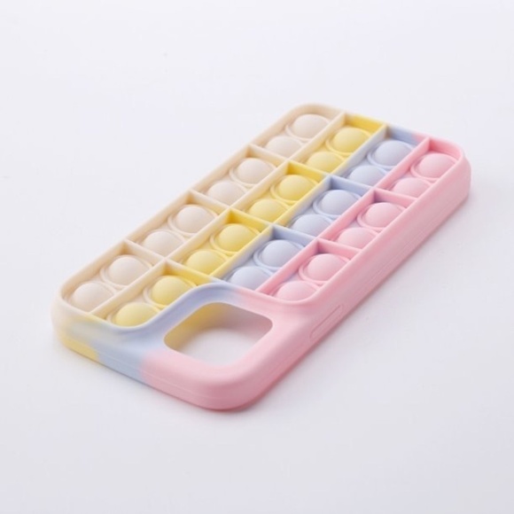 iPhone 12/12Pro Fidget Sensory Push Pop Case Pastel Rainbow - Picture 1 of 13